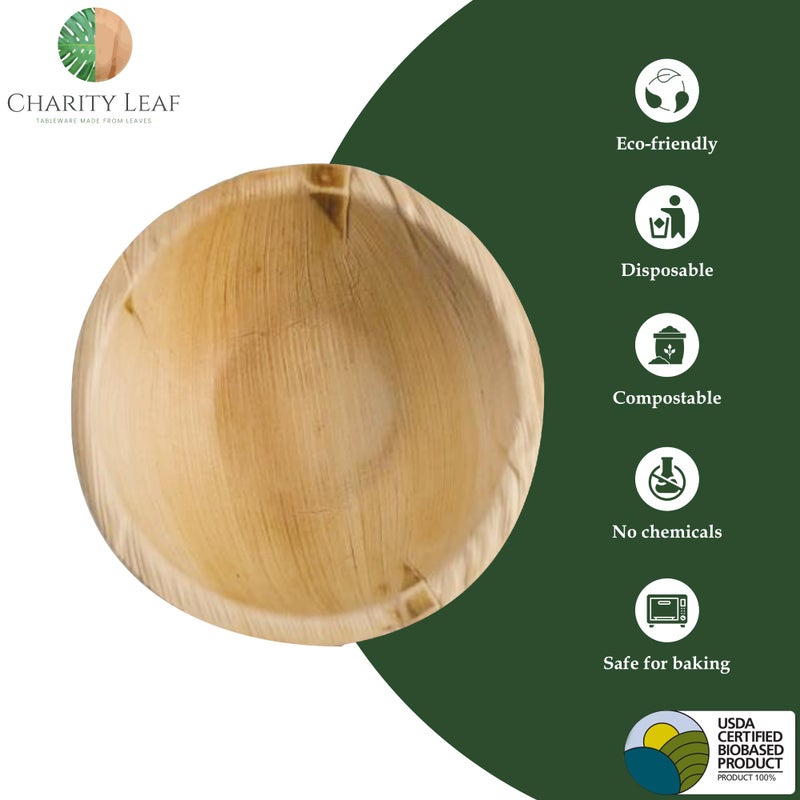 Charity Leaf Disposable Palm Leaf 5"" Round Bowl (50 pcs) Dipping Bowls | Bamboo Like| All Natural and Biodegradable | Charcuterie Boards  BBQs  and Parties - Image 2