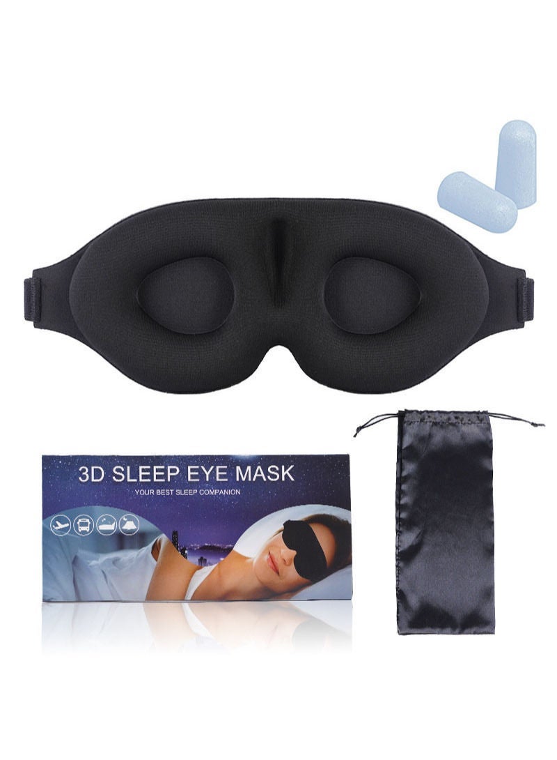 شاربدو قناع النوم للرجال والنساء ، ترقية 3D محيط كأس قناع العين معصوب العينين ، حجب الضوء ، قناع العين مع حزام قابل للتعديل ، تنفس ولينة للنوم ، اليوغا ، السفر (أسود) - Image 1