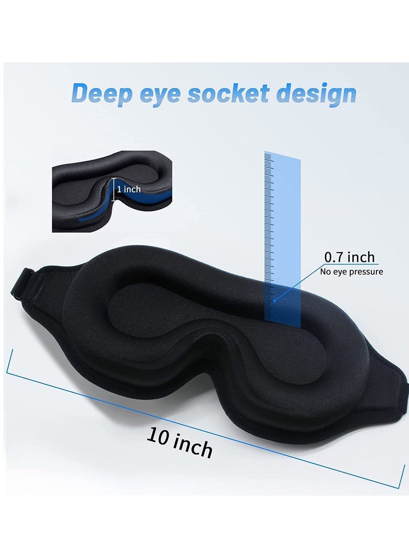 شاربدو قناع النوم للرجال والنساء ، ترقية 3D محيط كأس قناع العين معصوب العينين ، حجب الضوء ، قناع العين مع حزام قابل للتعديل ، تنفس ولينة للنوم ، اليوغا ، السفر (أسود) - Image 5