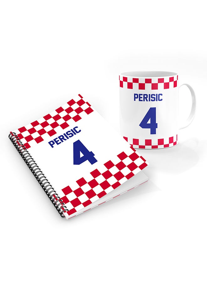 Stylizedd Designer Printed Coffee Mug + A5 Spiral Notebook Memo Notepad Journal Personalised Combo Gift Set Football Team - Croatia,Perisic