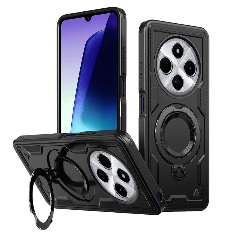 غطاء MagSafe بTPU باللون أسود مغناطيسي بوظيفة حامل من مادة TPU لـ Redmi Note 13 Pro مع مغناطيس قوي وحماية من السقوط مع مقاوم للصدمات مع حامل قائم للاستخدام الخارجي سهل الحمل - Image 1
