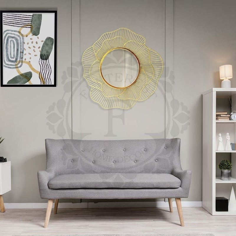 FUNTEREST Decorative Wall Mounted Round Hanging Mirror Vintage Flower Leaf Design Golden Modern Art Mirror for Living Room, Home Decor (Mirror - 10 Inch) - Image 3
