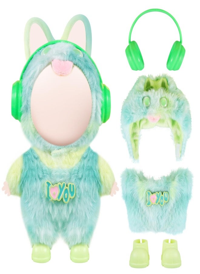 GQNDGN 17cm Doll Clothes Set for Labubu Dress Up,Cute Outfit ,4 Piece Hat Overalls Headphones Shoes Dolls Clothing Accessories(NO Doll) (Green) - Image 1