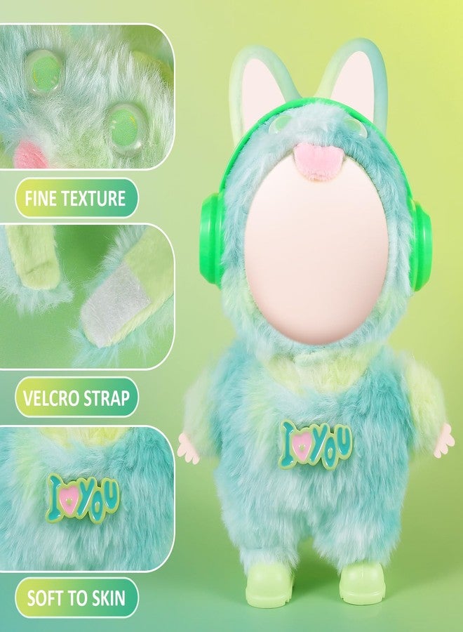 GQNDGN 17cm Doll Clothes Set for Labubu Dress Up,Cute Outfit ,4 Piece Hat Overalls Headphones Shoes Dolls Clothing Accessories(NO Doll) (Green) - Image 3