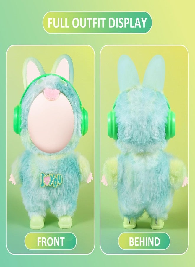 GQNDGN 17cm Doll Clothes Set for Labubu Dress Up,Cute Outfit ,4 Piece Hat Overalls Headphones Shoes Dolls Clothing Accessories(NO Doll) (Green) - Image 4