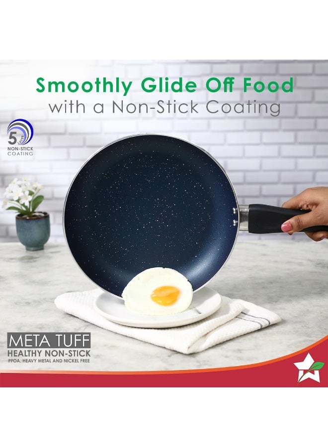 Wonderchef Galaxy Cookware 4 Piece Set | Kadhai with Lid, Fry Pan, Dosa Tawa | Induction Friendly | Cool Touch Bakelite Handles | Pure Grade Aluminium| PFOA Free| 2 Years Warranty | Midnight Blue - Image 3