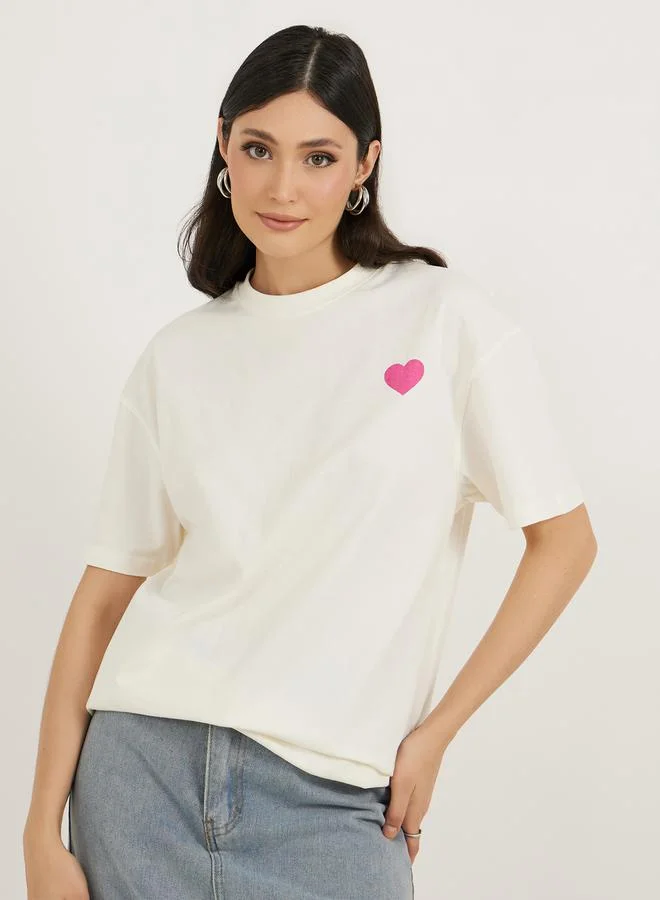 Slogan Print Dropped Shoulder Oversized T-Shirt