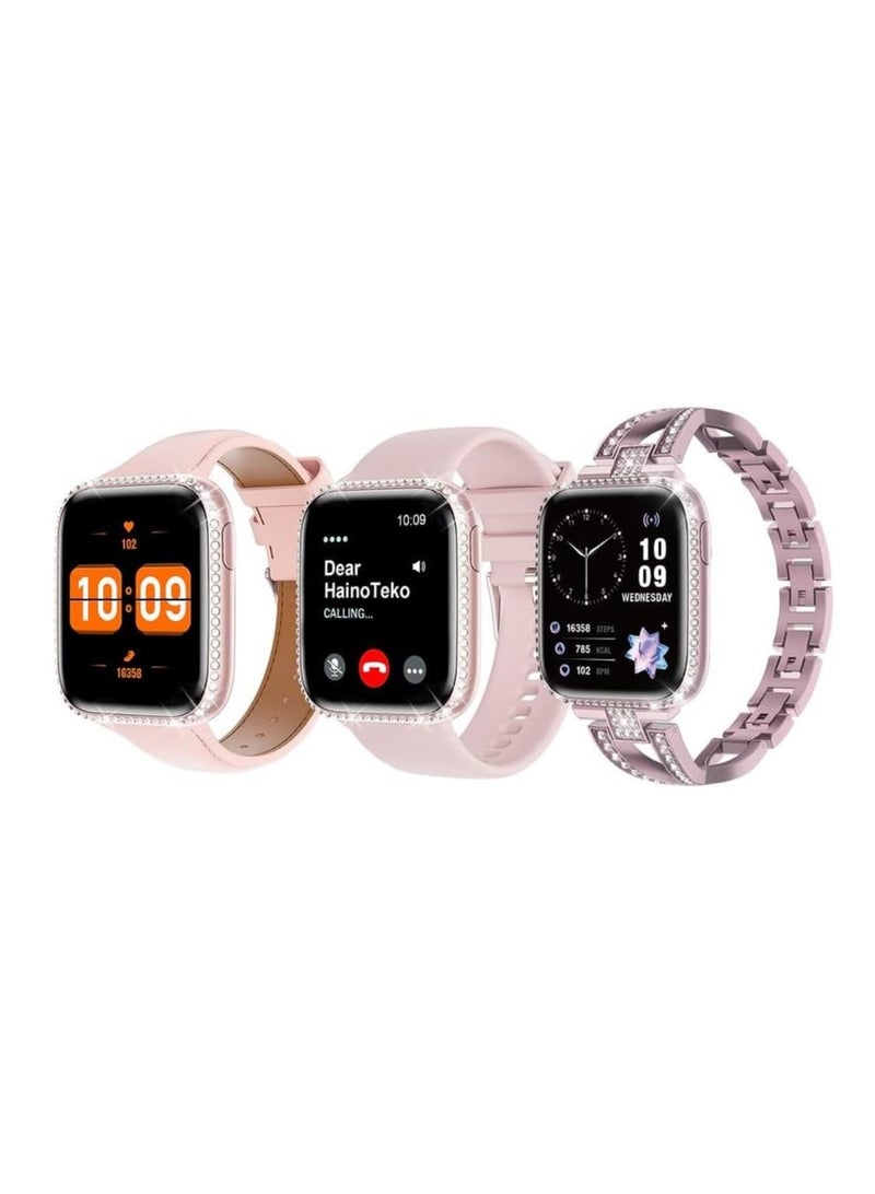 Haino Teko HainoTeko HainoTeko-8 Smartwatch With Waterproof AMOLED Display AI Voice Assistants Smart Integration and 3 Interchangeable Straps Designed For Ladies Pink - Image 1