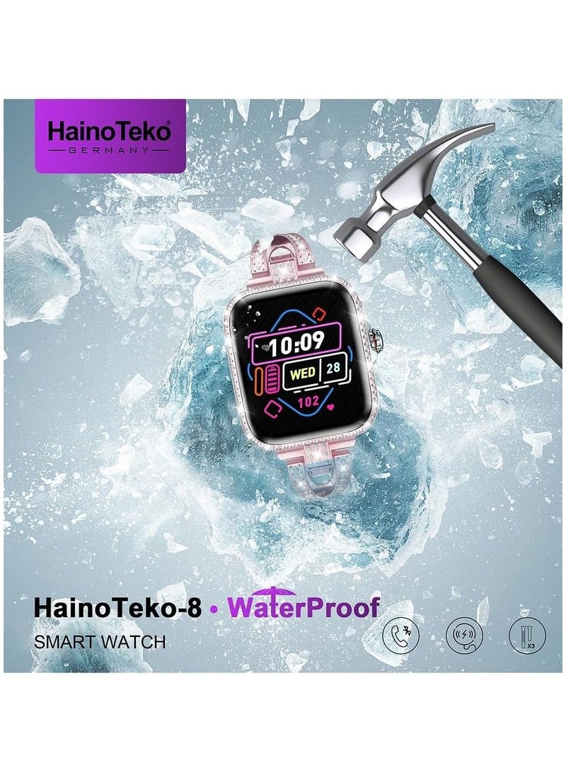 Haino Teko HainoTeko HainoTeko-8 Smartwatch With Waterproof AMOLED Display AI Voice Assistants Smart Integration and 3 Interchangeable Straps Designed For Ladies Pink - Image 3