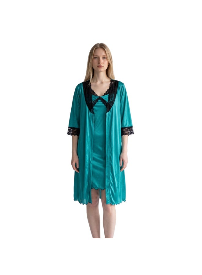 Zecotex Women's Blue Polyester Two-Piece Lingerie Set with Robe and Nightdress - Image 1