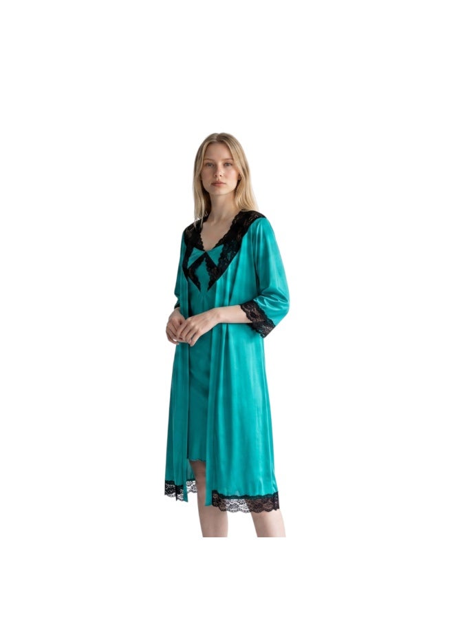 Zecotex Women's Blue Polyester Two-Piece Lingerie Set with Robe and Nightdress - Image 2