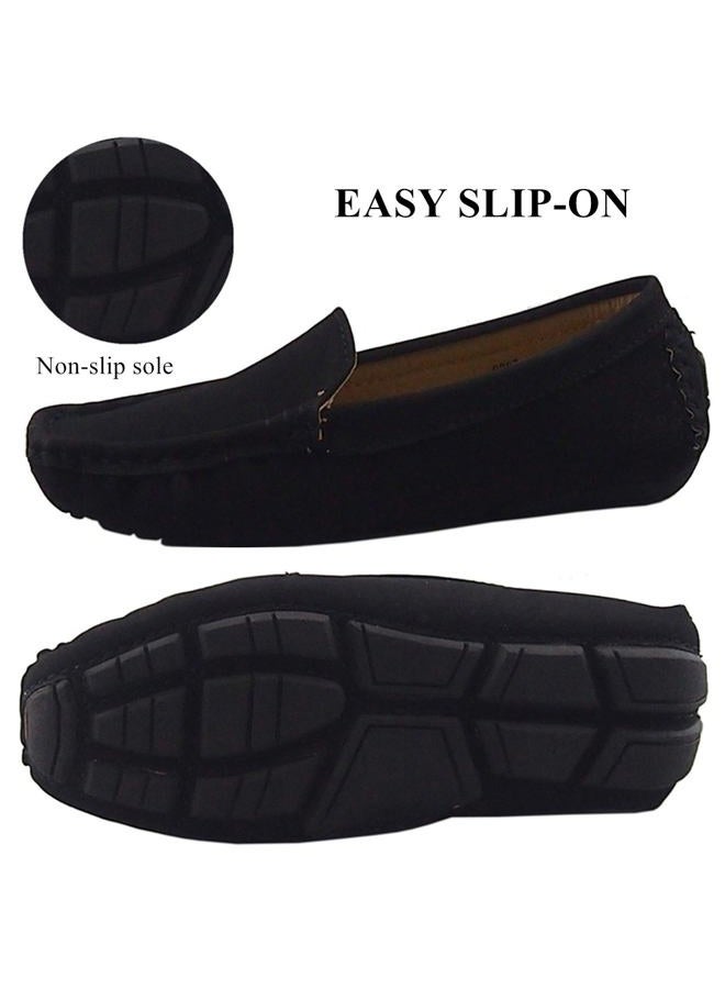 DADAWEN Girl's Boy's Soft Suede Leather Slip-on Oxford Flats Comfort Loafer Boat Dress Shoes, Black, 1 Little Kid - Image 4