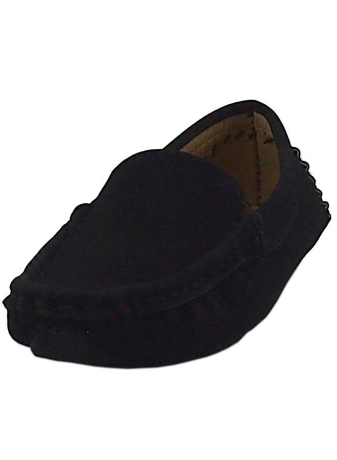 DADAWEN Girl's Boy's Soft Suede Leather Slip-on Oxford Flats Comfort Loafer Boat Dress Shoes, Black, 1 Little Kid - Image 5