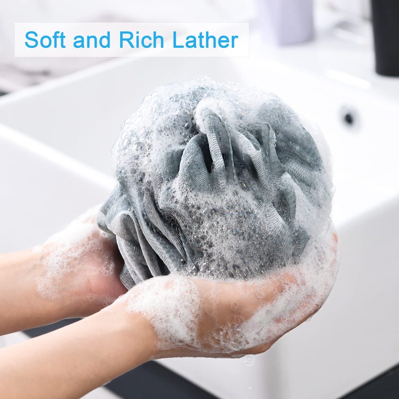 AmazerBath Loofah Sponge 60g/Piece, Exfoliating Bath Sponge Body Scrubber - Loofa Set of 4 Grey Blue-Pink-Grey-White - Image 2