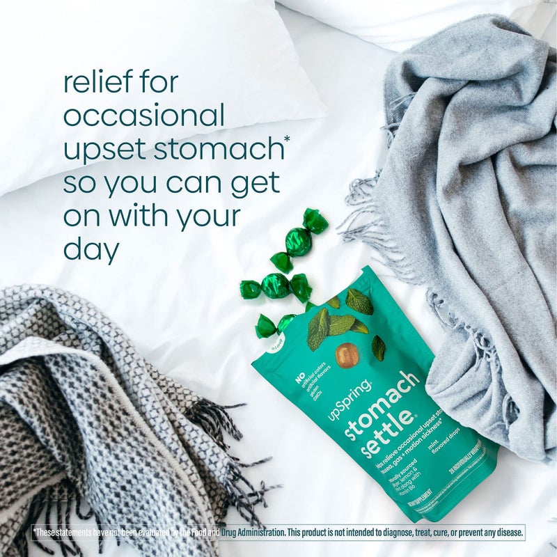 UpSpring Stomach Settle Drops for Occasional Nausea Relief/Upset Stomach with Ginger, Lemon, Spearmint, and B6. Mint Flavor Drops, 28 Ct(Packaging May Vary) - Image 5