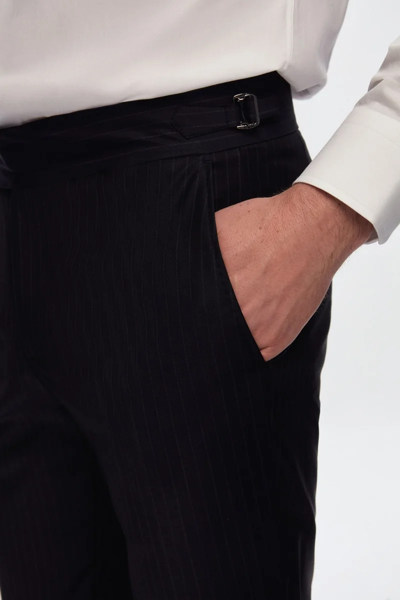 D'S DAMAT Slim Fit Navy Blue Striped Bi-Strech Fabric Trousers 2DF03JB63328M