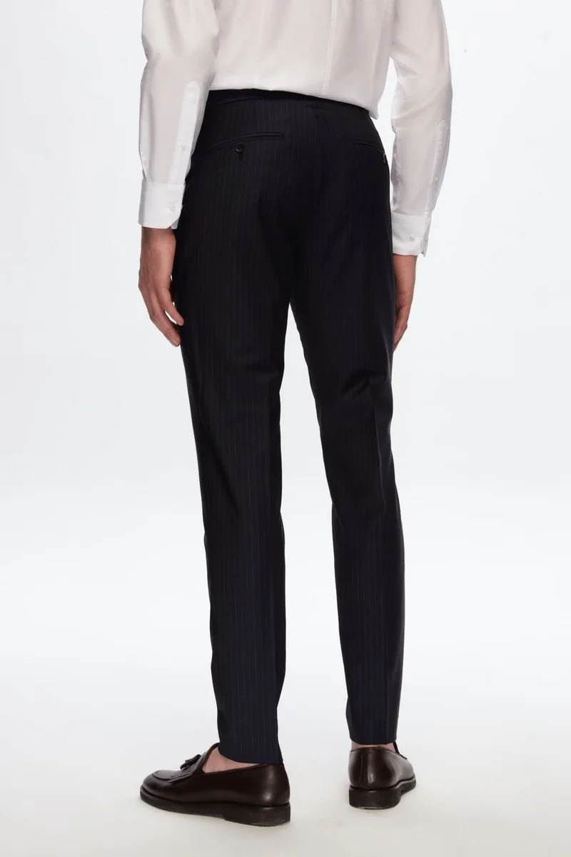 D'S DAMAT Slim Fit Navy Blue Striped Bi-Strech Fabric Trousers 2DF03JB63328M