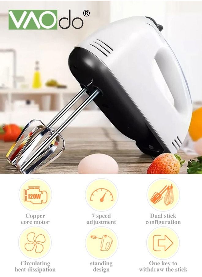 VAOdo 7-Speed Electric Whisk Hand Mixer Traditional Beaters Snap-on Storage Case Quiet Pure Copper Motor with 3 Stirring Sticks White  - Image 4