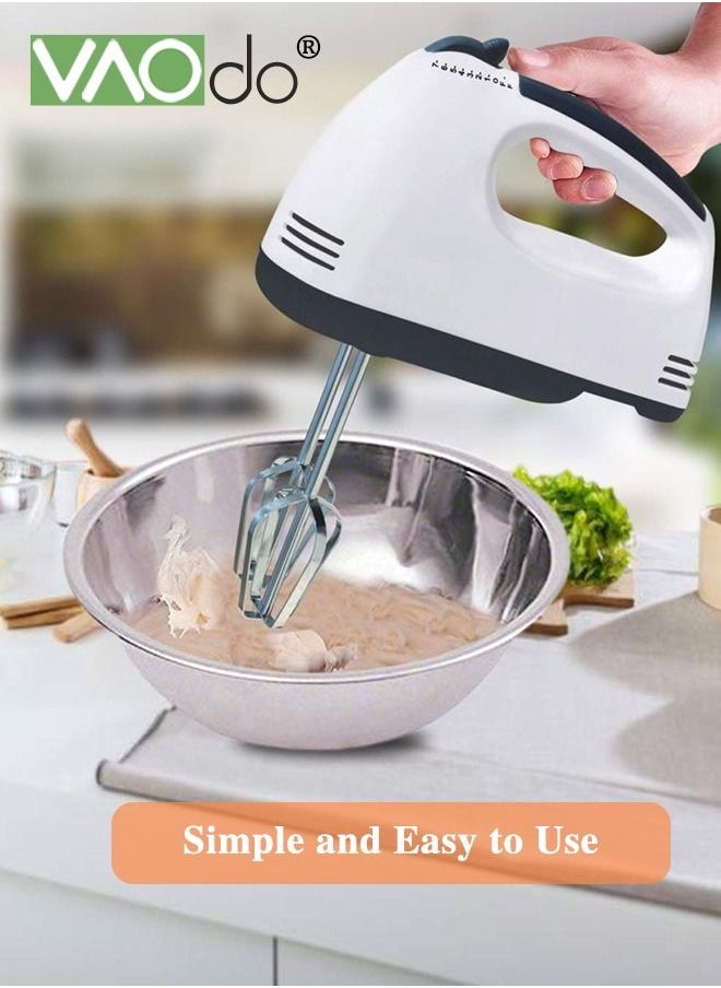 VAOdo 7-Speed Electric Whisk Hand Mixer Traditional Beaters Snap-on Storage Case Quiet Pure Copper Motor with 3 Stirring Sticks White  - Image 2