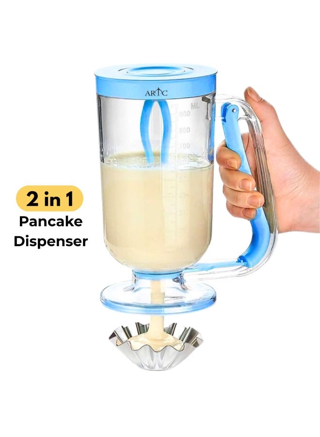ARTC 950ML Pancake Batter Dispenser 2-in-1 – Cake Batter Dispenser Bottle, Waffle & Cupcake Batter Pourer, Transparent Acrylic Measuring Cup with Handle Trigger, No-Drip Portion Control Baking Tool Kitchen Gadget (Blue) - Image 2