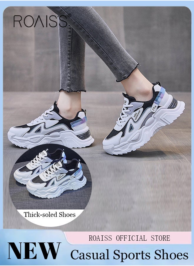 roaiss Women Casual Sneakers Versatile for Daily Use Flat and Comfortable Long Lace Design Lightweight and Breathable Non Slip Large Sole for Women  - Image 1