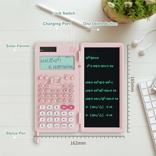 NEWYES Rechargeable Scientific Calculators for Students, Pink 991ES MAX Foldable Science Calculator with Notepad 417 Function Solar Energy Science Calculators for Middle and High School Supplies (Pink) - Image 2