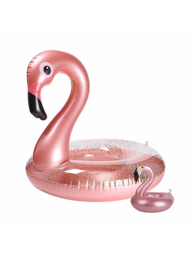 GROBRO7 2Pack Summer Inflatable Flamingo Pool Float Drink Holder Set Elegant Vinyl Swimming Floaty Pool Toy with Glitters Outdoor Water Lounge Inflatable Raft with Floating Coasters for Adult Kid - Image 1