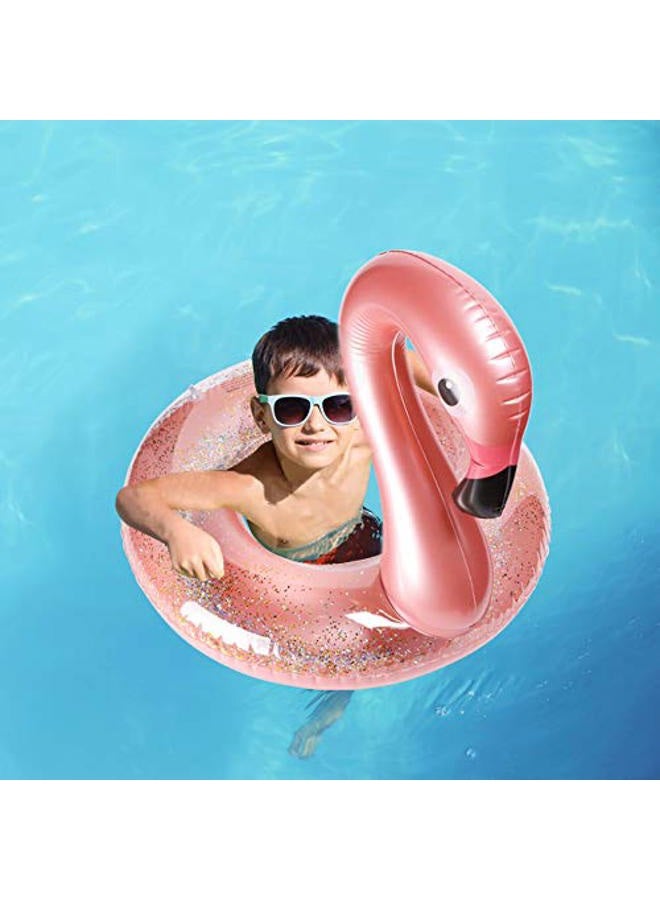 GROBRO7 2Pack Summer Inflatable Flamingo Pool Float Drink Holder Set Elegant Vinyl Swimming Floaty Pool Toy with Glitters Outdoor Water Lounge Inflatable Raft with Floating Coasters for Adult Kid - Image 5
