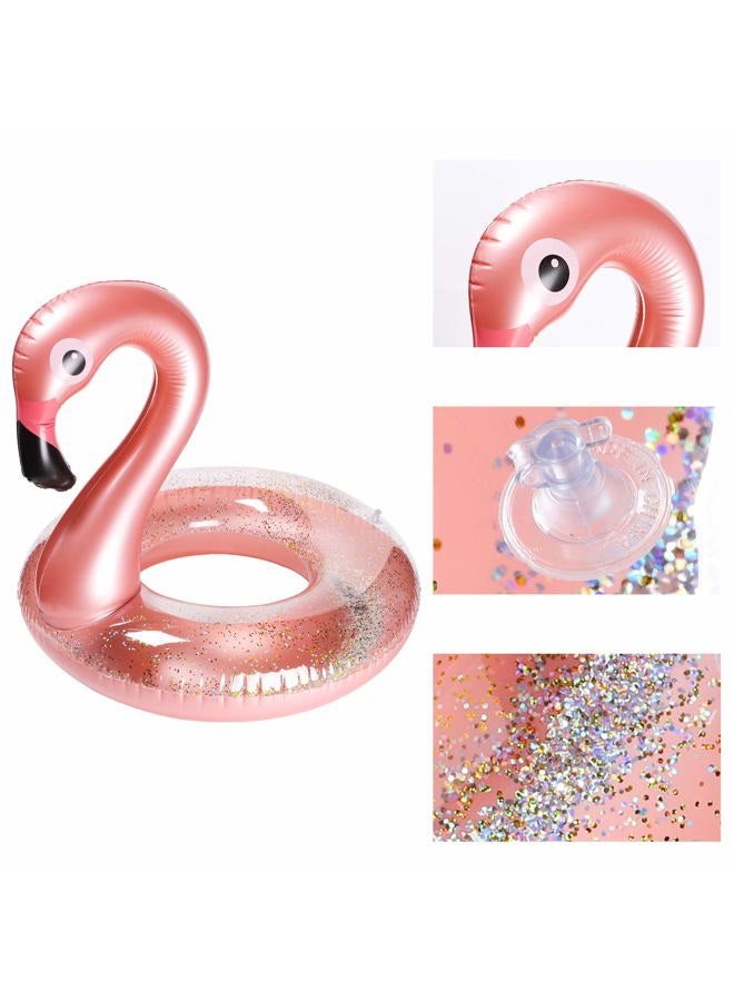 GROBRO7 2Pack Summer Inflatable Flamingo Pool Float Drink Holder Set Elegant Vinyl Swimming Floaty Pool Toy with Glitters Outdoor Water Lounge Inflatable Raft with Floating Coasters for Adult Kid - Image 3