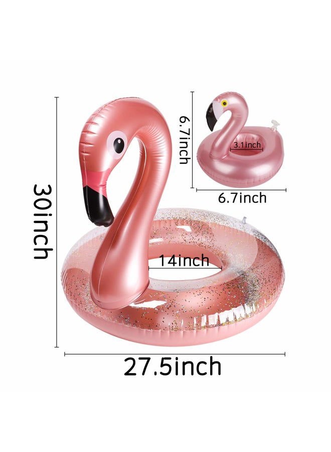 GROBRO7 2Pack Summer Inflatable Flamingo Pool Float Drink Holder Set Elegant Vinyl Swimming Floaty Pool Toy with Glitters Outdoor Water Lounge Inflatable Raft with Floating Coasters for Adult Kid - Image 2