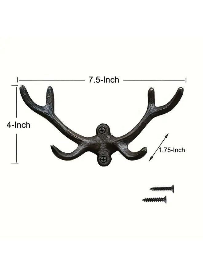 Vintage Cast Iron Deer Antlers Wall Coat Hooks Hanger Rack 1pc Home Decor - Image 1