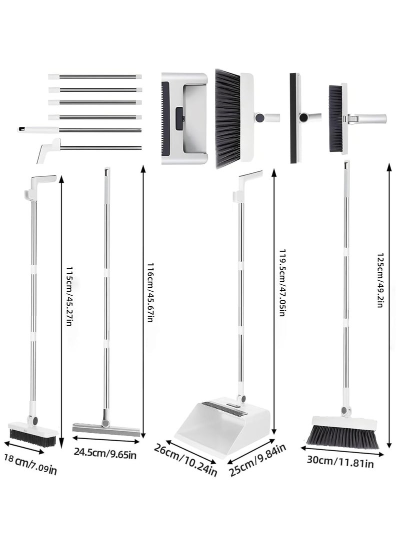 مكنسة مع مجموعة كومبو من التراب، 4 في 1 مكنسة للكنس في الداخل والخارج، مكنسة ووعاء التراب للمنزل، مكنسة دفع ثقيلة لتنظيف المنزل مطبخ الحمام، مقلاة التراب مع مقبض طويل، مكنسة مائلة مع وعاء تراب لأعلى ومكشطة - Image 2
