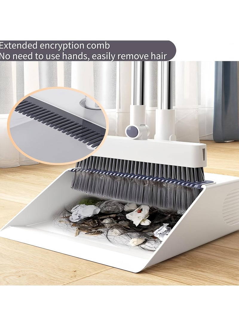 مكنسة مع مجموعة كومبو من التراب، 4 في 1 مكنسة للكنس في الداخل والخارج، مكنسة ووعاء التراب للمنزل، مكنسة دفع ثقيلة لتنظيف المنزل مطبخ الحمام، مقلاة التراب مع مقبض طويل، مكنسة مائلة مع وعاء تراب لأعلى ومكشطة - Image 5