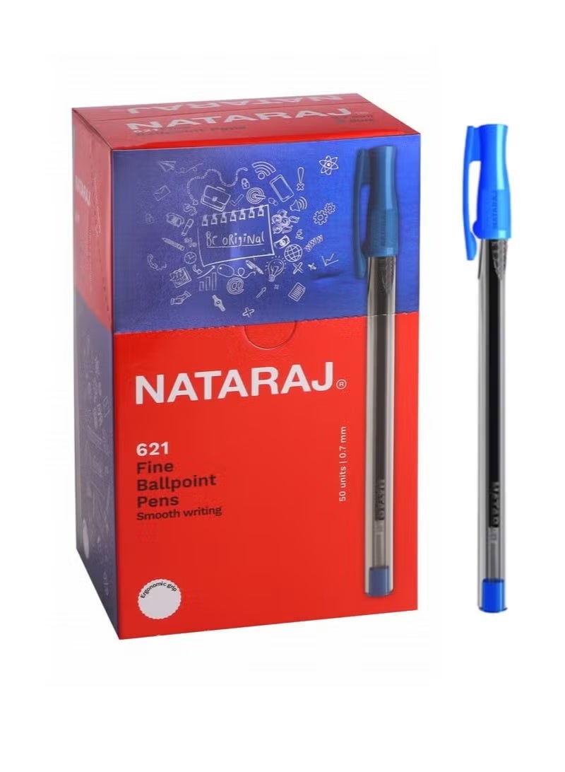 NATARAJ قلم حبر جاف 50 قطعة رأس 0.7 مم حبر أزرق - Image 1