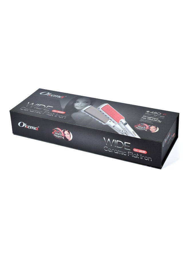 Okema Wide Ceramic Flat Iron Hair Styler Silver/Red - Image 3