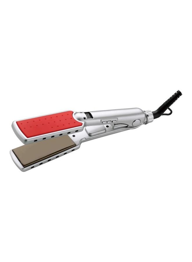 Okema Wide Ceramic Flat Iron Hair Styler Silver/Red - Image 1