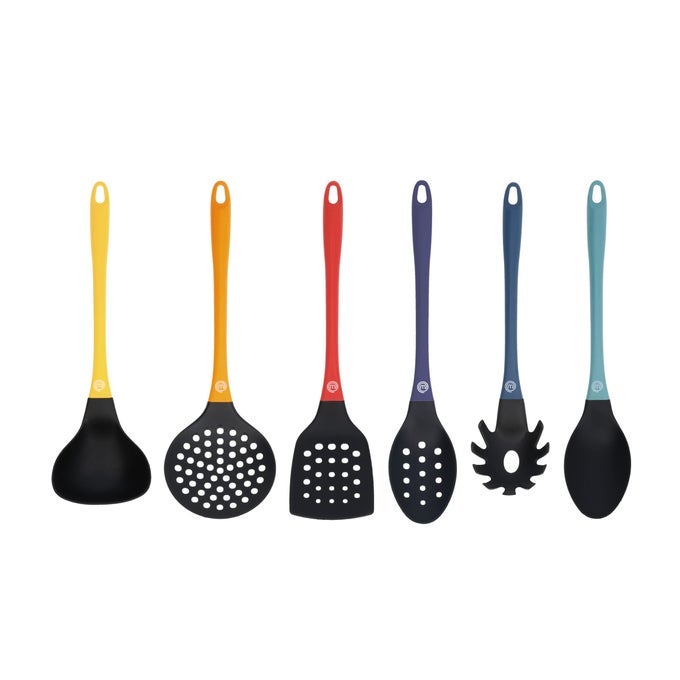 KITCHEN UTENSILS SET NYLON COOKING UTENSILS SET OF 6 NON TOXIC NON SCRATCH COOKING TOOLS FOR NON STICK COOKWARE INCL COOKING SPOONS SPATULAS HEAT RESISTANT 6 PIECE COLORFUL