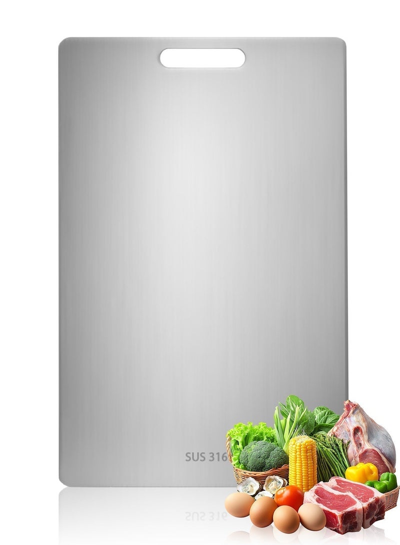 BASILKIT 316 Stainless Steel Cutting Board, 39x28cm Double-Sided, Food-Grade Antibacterial Anti-Mold, Easy Clean Dishwasher Safe, with Hanging Handle, for Home Kitchen & Outdoor Camping (Meat/Vegetables/Fruits) - Image 1