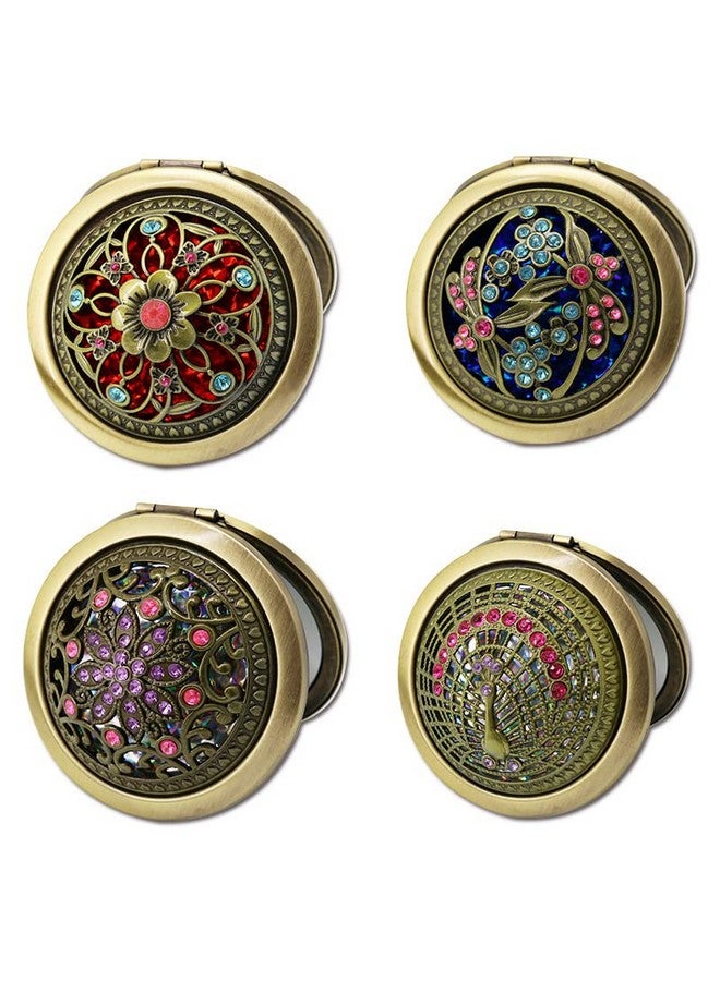Rich Boxer 4 Pcs Vintage Foldable Mirror Metal Vanity Mirror Travel Mirror Makeup Mirror Pocket Mirror Double Sided Compact Cosmetic Mirror Bronze Random Style - Image 5