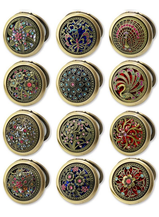 Rich Boxer 4 Pcs Vintage Foldable Mirror Metal Vanity Mirror Travel Mirror Makeup Mirror Pocket Mirror Double Sided Compact Cosmetic Mirror Bronze Random Style - Image 3