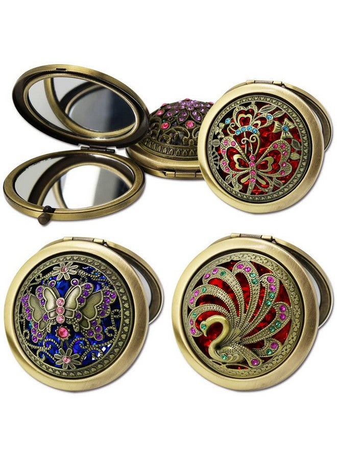 Rich Boxer 4 Pcs Vintage Foldable Mirror Metal Vanity Mirror Travel Mirror Makeup Mirror Pocket Mirror Double Sided Compact Cosmetic Mirror Bronze Random Style - Image 4