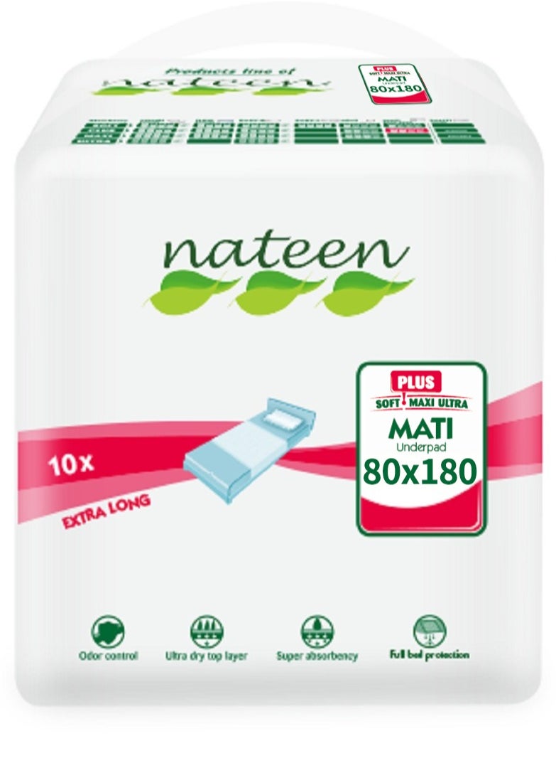 nateen فوط صحية لعلاج سلس البول من ناتين، مقاس 80 × 180 سم، 10 قطع  - Image 1