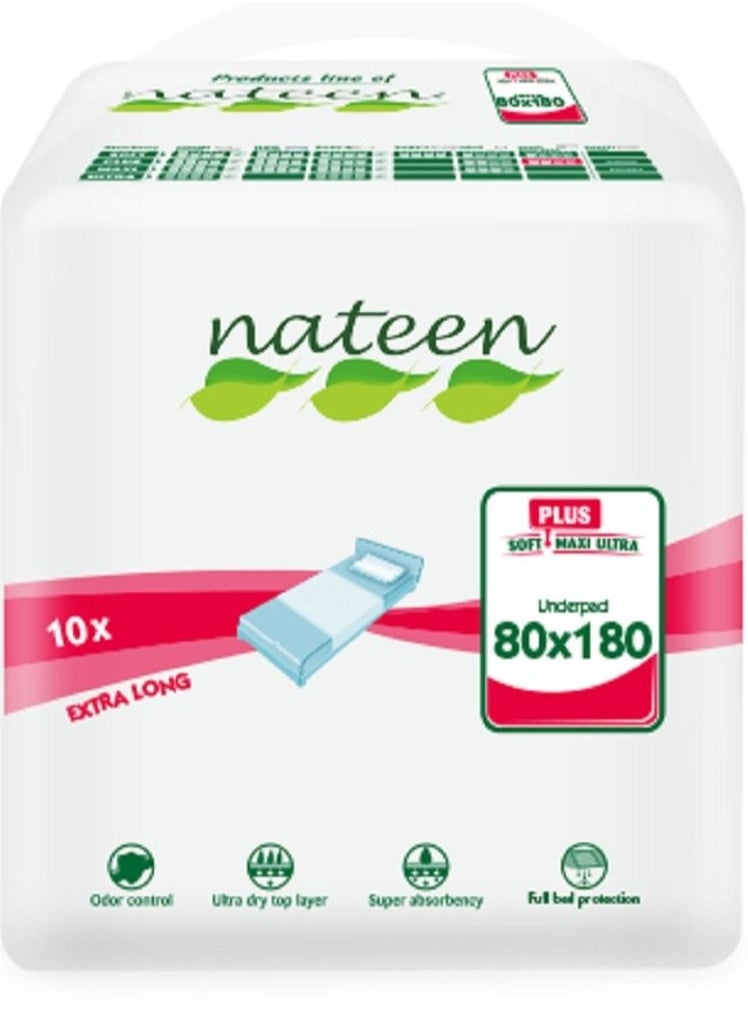 nateen Nateen Disposable Incontinence Underpads, 80 x 180 cm, 10 Pcs 