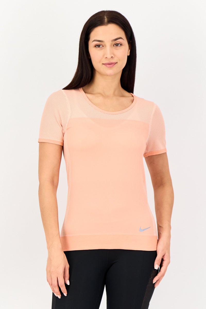 Nike Women Slim Fit Short Sleeve Training T-Shirt, Peach - Image 1