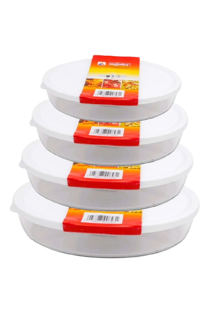 MIJOTEX Set of 4 Oval glass baking trays with lids - Image 1