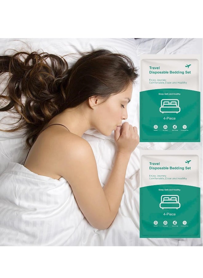 Generic Travel-Ready 8 PCS Disposable Bed Sheets Set: Queen Size with 2 Bed Sheets, 2 Quilt Covers, and 4 Pillowcases - Perfect for Business Trips, Spa & Hotel Stays  - Image 1