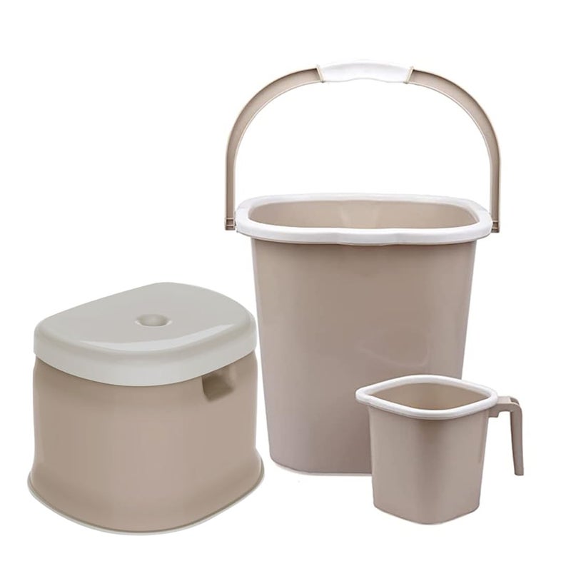 AIR O MATIC AIR O MATIC New Plastic Double Moulded Unbreakable 3pc Square Bathroom Set Bucket 25L Mug 15L Stool Ivory Brown 