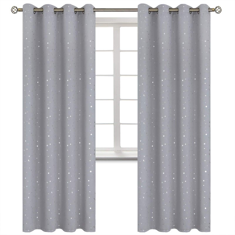 BGment Light Grey Star Blackout Curtains for Kid 's Bedroom - Grommet Thermal Insulated Room Darkening Printed Curtains for Living Room  Set of 2 Panels (42 x 54 Inch  Light Grey) - Image 5