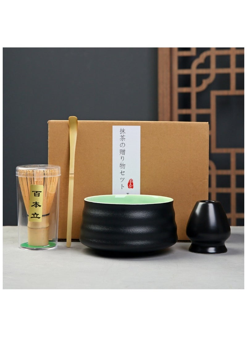 Matcha Whisk Set, 4 pack Matcha Set with Ceramic Bowl, Prong Bamboo Whisk, Whisk Holder and Traditional Scoop, Matcha Stirrer Set for a Traditional Cup of Matcha (Black)  - Image 1
