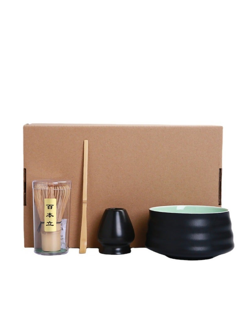Matcha Whisk Set, 4 pack Matcha Set with Ceramic Bowl, Prong Bamboo Whisk, Whisk Holder and Traditional Scoop, Matcha Stirrer Set for a Traditional Cup of Matcha (Black)  - Image 5